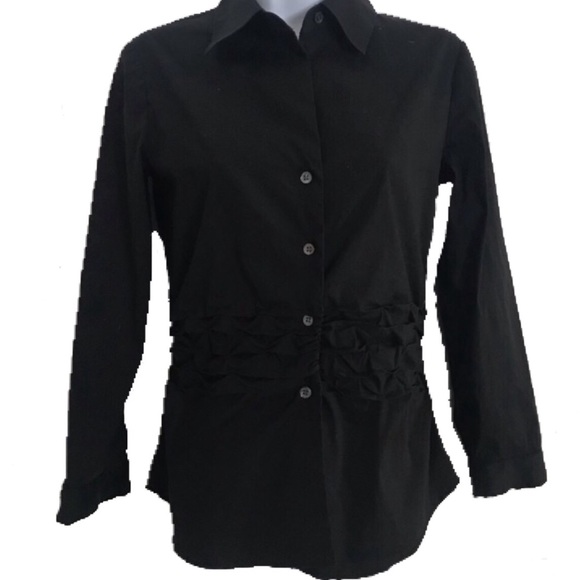 THEORY Shirt Ruched Waist Button down Long Sleeve Cotton Stretch Blend Black S - Picture 5 of 11